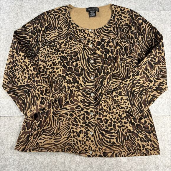 Cable & Gauge Tops - Cable & Gauge Womens XL Animal Print Cardigan Rhinestone Buttons Cotton Blend
